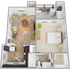 A1 Floor Plan, 1 Bed, 1 Bath, 629 SqFt