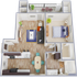 A2 Floor Plan, 1 Bed, 1 Bath, 747 SqFt