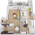 A2E Floor Plan, 1 Bed, 1 Bath, 754 SqFt