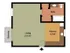 Studio floor plan at Harvard Apartments in Springfield, MO, featuring an open-concept living area, full kitchen, private bathroom, and entry closet space. Ideal for efficient, single-person living.
