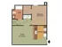 1 Bedroom, 1 Bathroom Floor Plan &ndash; Features an open-concept living and kitchen area, a full bath, and a spacious bedroom with closet access. Perfect for comfortable downtown Springfield living.