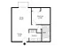 Floor plan of a small, 1 bedroom 1 bath apartment featuring a living room, bedroom, kitchen, dining area, and bathroom.