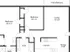 2D floor plan of a two-bedroom, two-bathroom apartment showing an entry into a combined living area and kitchen with cabinets and appliances on one wall; a hallway off the living space leading to two separate bedrooms&mdash;one at the top left, one at the top right&mdash;each with a closet; two full bathrooms adjacent to the bedrooms; and a patio/balcony accessed from the living room.
