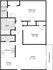 Floor plan of a two-bedroom, two-bath apartment featuring an entry into an open living/dining area at the bottom, a straight-line kitchen on the left with a dedicated washer/dryer connection closet beside it, a full bathroom with tub/shower adjacent to the kitchen, a hallway leading to two separate bedrooms at the top and right&mdash;each with its own closet&mdash;and a second full bathroom accessed from the bedroom hallway.