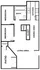 2-bedroom, 1-bath apartment floor plan at The Timbers in Springfield, MO, featuring a spacious living area, dedicated dining space, full kitchen, private patio with storage, and two adjacent bedrooms near a shared bathroom.