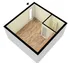 3D-rendered perspective of an empty studio apartment featuring light wood&ndash;style flooring throughout a single open room, a window on one wall, neutral-colored walls, and a small built-in closet with a door in the corner.