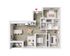 Modern 2D floor plan featuring 3 bedrooms, an open kitchen with dining area, cozy living space, and an elegant bathroom layout.