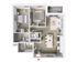 Modern 2-bedroom apartment floor plan with open-concept living and dining area, sleek kitchen, cozy bedrooms, and balcony access.
