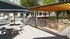 Chic outdoor terrace with modern seating, sun loungers, and stylish pergola, perfect for relaxing and entertaining.