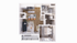 Contemporary 1 BR floor plan featuring an open-concept living and kitchen area, stylish bathroom, and private balcony.