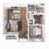 Large, modern 760 SF 1-BR apartment showcasing a spacious open-concept living area, elegant kitchen, and cozy bedroom with abundant natural light.