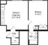 I J K one bedroom unit floor plan