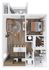 Inviting 3D floor plan showcasing 1 bedroom, open living area, kitchen, and balcony.