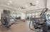Spacious gym with modern fitness equipment, treadmills, weights, and exercise machines.