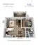 Elegant 3D floor plan of the Emerson at Wells Branch displaying a spacious 1 bedroom, 1 bath apartment with open-concept living and dining areas, modern kitchen, and ample closet space, covering 885 sq. ft.