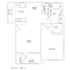 Modern floor plan for Unit A1e featuring 1 bedroom, 1 bath, a spacious kitchen, and an open living room with access to a patio balcony, covering 689 square feet.