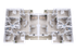 Modern floor plan showcasing two mirrored units, each with 3 bedrooms, open living spaces, and stylish kitchens. Ideal for comfortable living with private balconies.