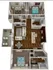 3D floor plan of spacious apartment layout with 3 bedrooms, 2 baths, open-concept living area, modern kitchen, and cozy balcony, 1198 sq ft.
