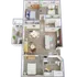 Spacious 3D floor plan showcasing 3 bedrooms, open kitchen, dining area, and cozy living room.