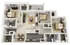 Inviting apartment floor plan showcasing 3 bedrooms, a modern kitchen with island, elegant living area, and private balcony.
