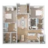 Elegant 2D floor plan highlighting 2 spacious bedrooms, a modern kitchen, open living area, 2 bathrooms, and a cozy balcony.