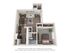 Charming 3D floor plan of a cozy apartment featuring one bedroom, an inviting open-concept living room, a dining area, a well-appointed kitchen, and a modern bathroom.