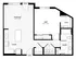 Contemporary open-concept floor plan with kitchen, living area, resting space, and bathroom.