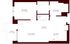 Open floor plan showing 1 bedroom, kitchen, dining area, living room, porch, and bathroom.
