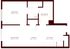 Spacious apartment floor plan with one bedroom, bathroom, kitchen, living room, and dining area.