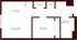 Modern apartment floor plan with kitchen, living room, bedroom, bathroom, pantry, and washer/dryer area.