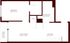 Floor plan of a one-bedroom apartment featuring a living room, kitchen, bathroom, bedroom, and balcony.
