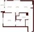 Stylish apartment floor plan featuring one bedroom, spacious living room, dining area, kitchen, bathroom, and balcony.