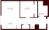 Floor plan of an apartment with living room, bedroom, kitchen, bathroom, and washer/dryer area.