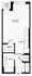 Floor plan of a modern apartment with designated living and dining area, kitchen, bedroom, bathroom, and balcony labeled relax.