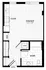 Chic studio apartment floor plan with open living, kitchen, and bathroom layout.