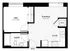 Cozy one bedroom apartment floor plan with clear living and cooking areas, including rest and wash spaces.