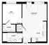 Spacious urban oasis floor plan with one bedroom, open living area, kitchen, and modern amenities.