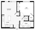 Charming suite floor plan featuring spacious living and dining area, one bedroom, full kitchen, and modern bathroom.