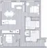 Stylish 1-bedroom apartment floor plan with open living and dining area, kitchen, balcony, and two bathrooms.