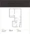 Detailed floor plan of The Sawyer at Waterfront Place featuring 1 bedroom, open living area, kitchen, and bathroom.