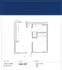 Floor plan of The Carling at Waterfront Place featuring 1 bedroom, 1 bathroom, an open kitchen, and living area with deck access.
