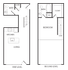 Modern two-level floor plan featuring an open kitchen and living area on the first floor, with a spacious bedroom and bath on the second floor. Ideal for stylish and comfortable living.
