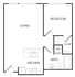Modern floor plan featuring a spacious living area, open kitchen, one bedroom with a closet, and a well-designed bath with utility space.