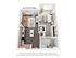 Stylish one-bedroom apartment floor plan with open living area and modern kitchen.