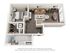 Contemporary one-bedroom apartment floor plan featuring a cozy living room, stylish kitchen, and well-appointed bathroom.