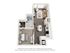 Stylish one-bedroom apartment floor plan with open living area and modern kitchen.