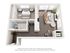 Stylish 3D floor plan of a modern apartment featuring one bedroom, open living area, kitchen, and bathroom