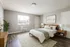 Bright and inviting bedroom with modern decor, featuring a cozy bed, stylish lamps, and large window for natural light.