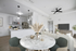 Dining table with plant and chairs