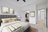 Bed, ceiling fan, and closet